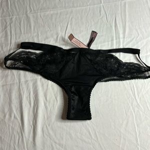 NWT Super Sexy High Hip Strap Black Lace Sheer Victoria’s Secret Panties Medium